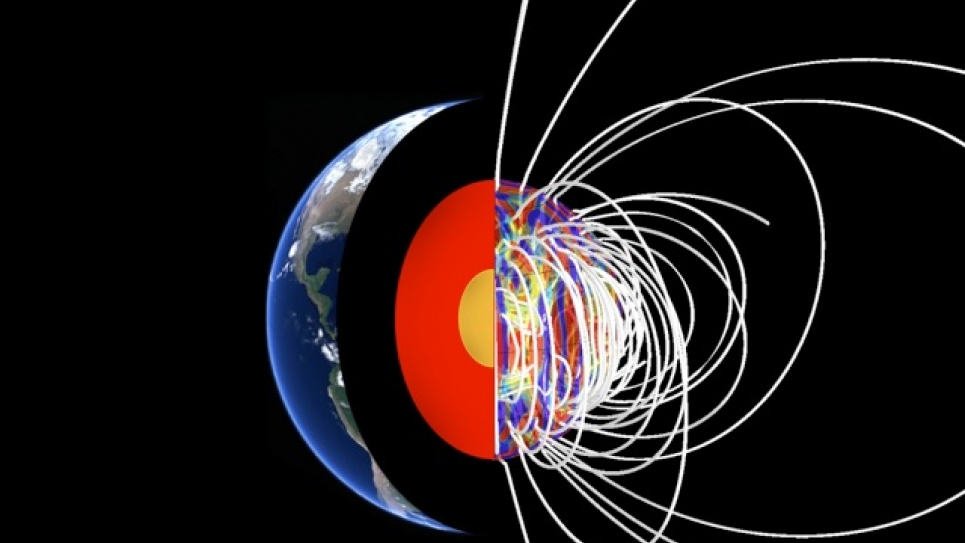 image is a schematic of Earth interior and some magnetic field lines from a model