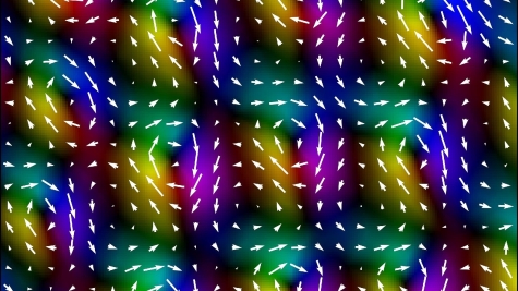 Magnetic fields created by skyrmions in two-dimensional sheet of material composed of iron, germanium and tellurium.