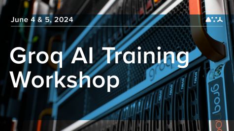 Groq AI Training Workshop Graphic featuring Title and Dates and picture of system. 