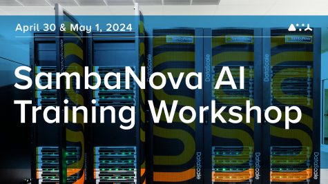 SambaNova AI Training Workshop Graphic featuring Title and Dates and picture of system. 
