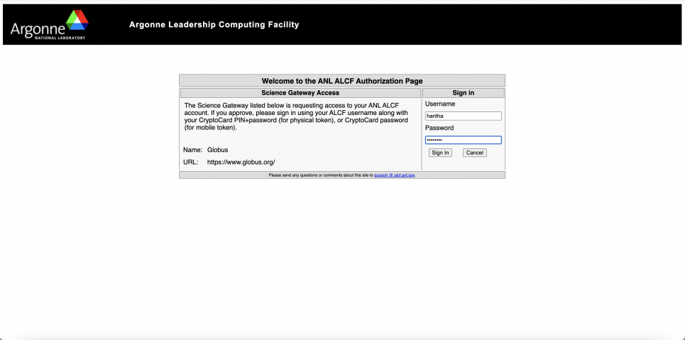 Login with ALCF credentials