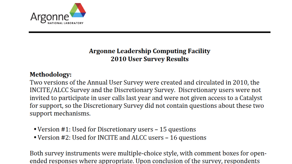 2010 ALCF User Survey