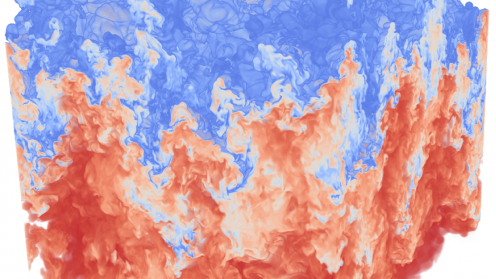 Fully compressible Rayleigh-Taylor simulation